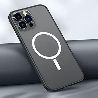 Imagem de Capa magnética de acrílico fosco de luxo para iphone 13 12 pro max para iphone 11 pro max capa de proteção de silicone de metal preto, para iphone 13 mini