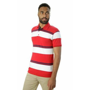 Imagem de Camisa Masculina Polo Ixória Malha Listrada Vermelho Branco - Ixoria