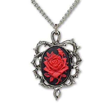 Imagem de Colar com pingente de camafeu de rosa vermelha gótica em espinhos