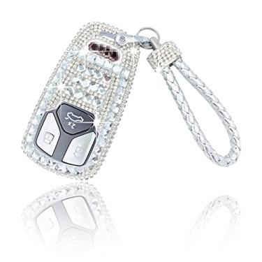 Imagem de PGTOPONE Capa de chave com diamante brilhante de luxo brilhante com strass de cristal para chave inteligente Audi A4 Q7 Q5 TT A3 A6 SQ5 R8 S5 Smart Key