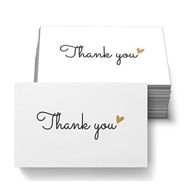 Imagem de RXBC2011 100 cartões de agradecimento, design de coração dourado, notas de agradecimento em lote para todas as ocasiões, 8,89 x 5,08 cm