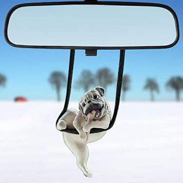 Imagem de WYJS Ornamento de carro Pug balançando, pendente para espelho retrovisor, acessórios bonitos de pendurar para espelho retrovisor