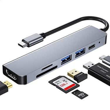 Imagem de Hub USB C 6 em 1 adaptador portátil tipo C com 4K HDMI 65W 2x USB 3.0, leitor de cartão micro SD e SD USB-C Mini adaptador Dock para MacBook Pro/Air Surface Pro Dell XPS, HP e outros dispositivos tipo C