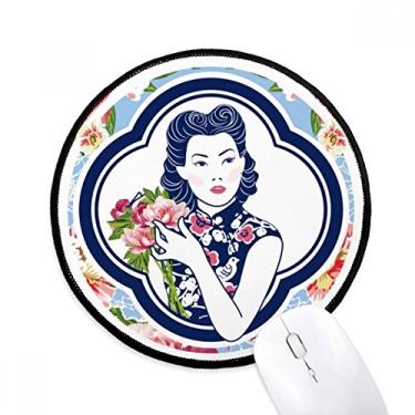 Imagem de DIYthinker Tapete de mouse de beleza de flores da cultura chinesa para mesa de escritório tapete redondo para computador