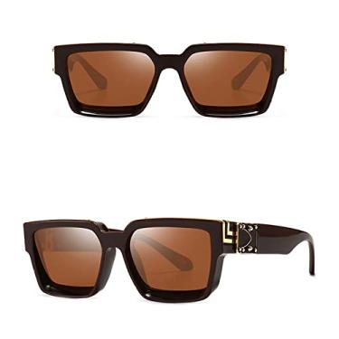 Imagem de Óculos de sol elegantes com espelho quadrado branco feminino, designer de moda, óculos de sol superdimensionados para senhoras, óculos de sol de viagem de verão, chá vermelho escuro C11, tamanho único