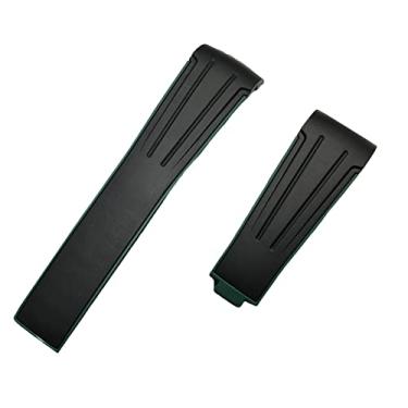 Imagem de GANYUU Pulseira de relógio de borracha de silicone de extremidade curvada de 20 mm para pulseira de função para Daytona para submarino GMT Explorer 2 cinto (cor: preto verde, tamanho: sem fivela)