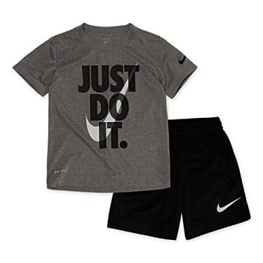 Imagem de Nike Boy`s Dri-Fit T-Shirt & Shorts 2 Piece Set (Black(66F026-023)/White/Grey, 3T)