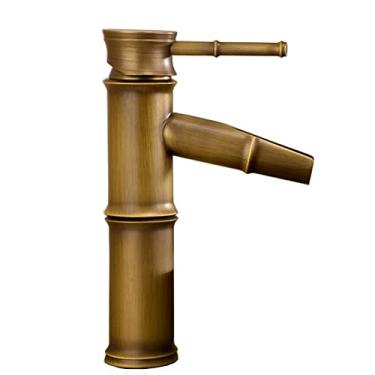 Imagem de LIDON Torneira para pia de banheiro torneira cachoeira furo único retro torneira de pia de latão torneira de lavatório alça única cachoeira torneira de banheiro alça única para pia, antigo B (cor: antigo a)