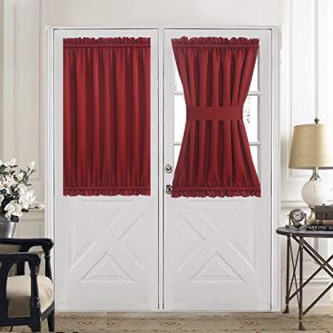 Imagem de Aquazolax Cortina de porta francesa com bolso de haste - elegante L 137 x C 100 centímetros blackout painéis laterais porta frontal cortinas de tratamento de janela privacidade - 1 peça, vermelho