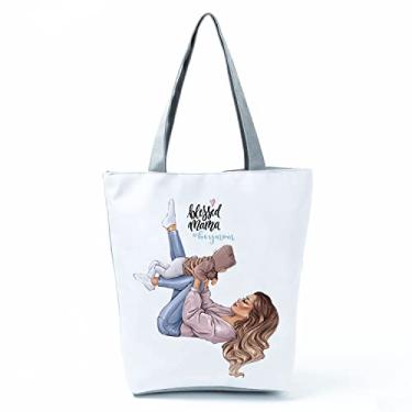 Imagem de Bolsas femininas afro douradas impressas bolsa de ombro moda bonita bolsa de compras ecológica portátil bolsa de praia de alta capacidade, Hl3027