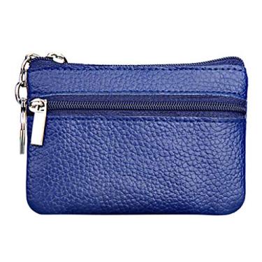 Imagem de Qwent Carteira de moedas anel de moedas mini bolsa de couro com zíper pequena com bolsa carteira de chave carteira feminina carteiras (azul, tamanho único)