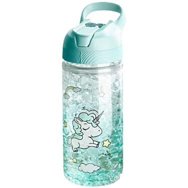 Imagem de seelucky Garrafa de água de viagem unicórnio Canecas esportivas gelo congelador vidro gelo copo infantil caixa copo copo copo para bebidas ao ar livre (verde Uncorn, 500 ml)