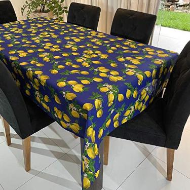 Imagem de Toalha de Mesa Retangular Gorgurinho Limão Siciliano Fundo Azul Royal - 2,20m x 1,50m Largura