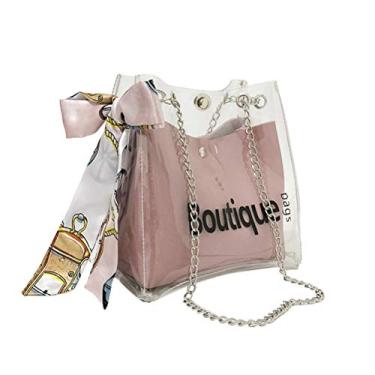 Imagem de Bolsa de ombro em cristal transparente com alça de mão, bolsa mensageiro com decoração de fita, bolsa feminina de verão (rosa)