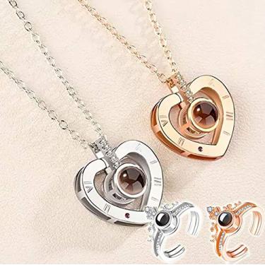 Imagem de DingoBel 'Eu te Amo' 100 Idiomas Colar + Anel Coração Rose Gold Aço Inoxidável e Ouro Rosé para Casais ou Indivíduos Expressando Amor ou Afeto