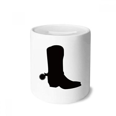 Imagem de DIYthinker Botas femininas pretas de cano alto com estampa de contorno caixa de dinheiro caixa de cerâmica porta-moedas presente de cofrinho