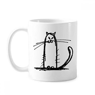 Imagem de Caneca Pequena Gato Sorriso Sit Linha Preta Cerâmica Xícara de Porcelana
