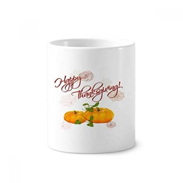 Imagem de Pumkin Happy Thanksgiving Day padrão escova de dentes caneca, copo de cerâmica branco, 355 ml