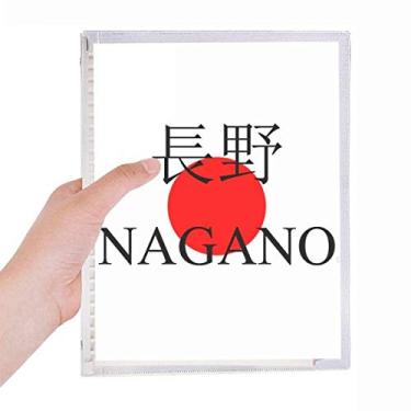 Imagem de Caderno com a bandeira do sol vermelha do nome da cidade japonesa da Nagano, diário de folhas soltas recarregável