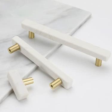 Imagem de Maçanetas e maçanetas de porta de mármore para móveis Armário de liga de zinco Cozinha Armário Cômoda Alças de gaveta puxa pedra Rocha bege, branco 128 m