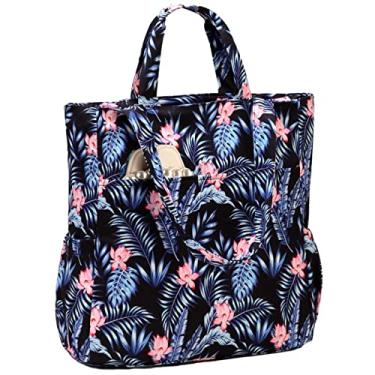 Imagem de Bolsa de Praia para Mulher, VASCHY Bolsa Tote Feminino Bolsa Compras Saco de Mercearia Leve e Resistente à água Saco Reutilizável para Viagens Férias Trabalho Ginásio, Flor com Folhas