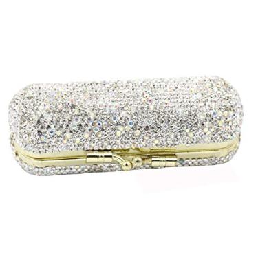 Imagem de Bestbling Bling Bolsa organizadora de cristal com strass para armazenamento de cosméticos para batom feminino kit de joias, Prata