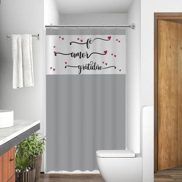 Imagem de Cortina Para Box Banheiro Com Visor Fé Amor Gratidão Com Gancho Anti Mofo Resistente Alta Qualidade Pvc Diversas Cores