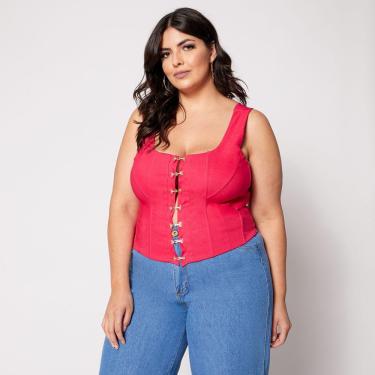 Imagem de Blusa Cropped de Alça Plus Corset com Colchetes e Bojo
