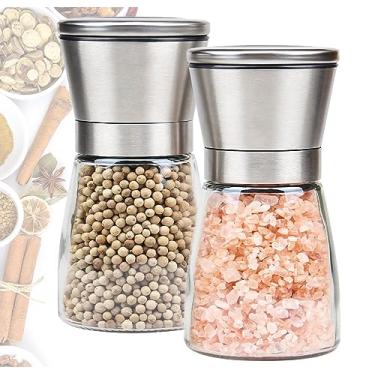 Imagem de Kit 2 Moedores De Sal Grosso E Pimenta Do Reino Em Aço Inox e Vidro - Moedor Para Sal e Pimenta - ECOMLAR®