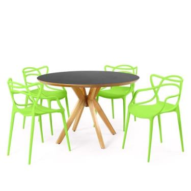 Imagem de Conjunto Mesa de Jantar Redonda Marci Premium Preta 120cm com 4 Cadeiras Allegra - Verde