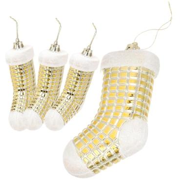Imagem de Luxshiny 4 Peças Decoração De Natal Árvore Bugiganga Mini Meia Enfeites Em Miniatura Meias De Natal Decorações Para Casa Cena De Natal Adorno Liga De Plástico Árvore De Natal