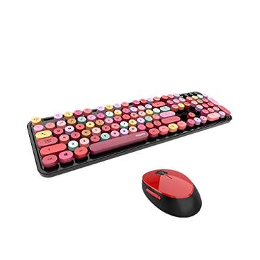 Imagem de Tenglan Sweet Keyboard Mouse Combo Cor Misturada 2.4G Teclado Sem Fio Conjunto de Mouse com Suspensão Circular Tampa Chave para PC Laptop Preto