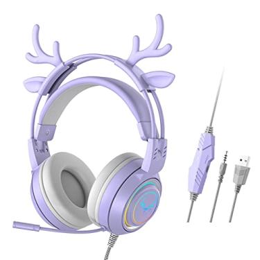 Imagem de Kokiya Fone de ouvido para jogos com fio com microfone rotativo, estéreo leve, com RGB de 3,5 mm, USB, fone de ouvido para jogos, para smartphone, tablet,