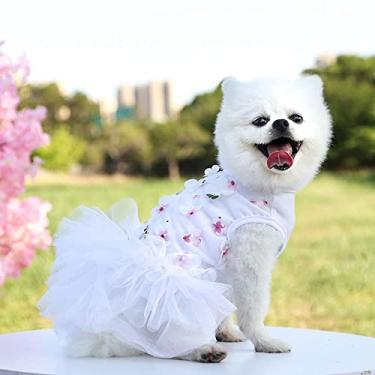 Imagem de REBABA Vestido de cachorro doce filhote de princesa vestido de princesa cachorro flor saia de renda roupas de verão para cães pequenos e gatos (P, branco)