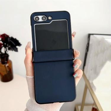 Imagem de Para Samsung Galaxy Z Flip 5 Capa luxuosa de couro de cor sólida para Samsung ZFlip 4 3 5 Flip4 5G Ultra capa traseira, azul marinho, para Samsung Z Flip 5