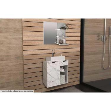Imagem de Conjunto De Banheiro Armário C- Espelho Bn3608 E Balcão Suspenso Bn3605 S- Cuba Pia 60cm Cor Mármore Branco - Tecno Mobili