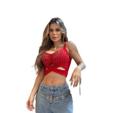 Imagem de Cropped Festa Corset Paete Top Brilhos Feminino Decote V Alcinha - Loo