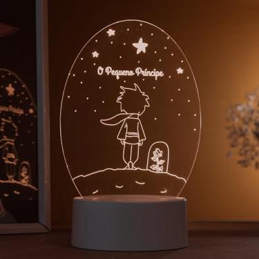 Imagem de Luminária led 3d, abajur de mesa, pequeno príncipe e a rosa