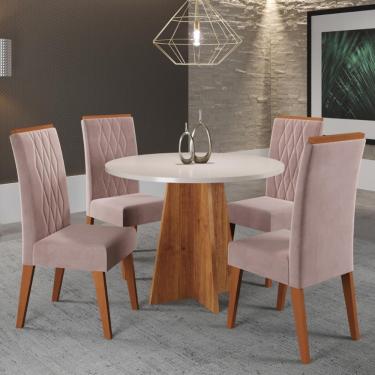 Imagem de Conjunto Sala de Jantar Mesa Fiorenza 4 Cadeiras Cristal Viero - Mel/Blonde/Veludo Rosa