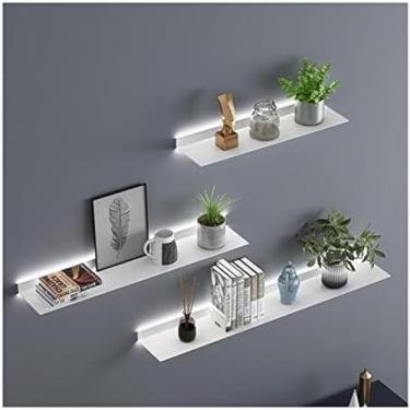 Imagem de Prateleiras flutuantes montadas na parede, prateleira de parede iluminada com luz LED embutida Prateleiras de exibição de metal criativas para prateleira de plantas ou estante de livros, pra