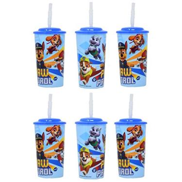 Imagem de Pacote com 6 copos esportivos reutilizáveis da Patrulha Canina, 473 ml com tampas e canudos