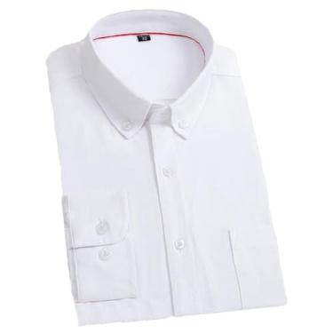 Imagem de Camisa de algodão masculina manga longa casual tem bolso sólido amarelo branco camisa social masculina adequada para todas as estações, 3603-1, XXG