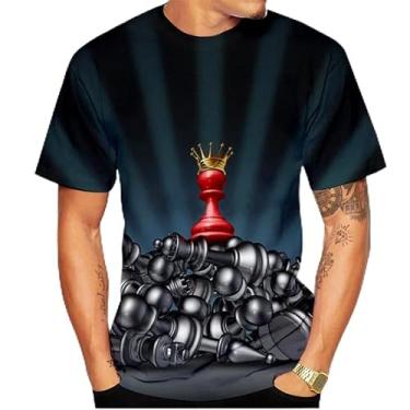 Imagem de Camiseta masculina feminina estampada em 3D xadrez manga curta para homens PP-5GG, Azul marinho, GG