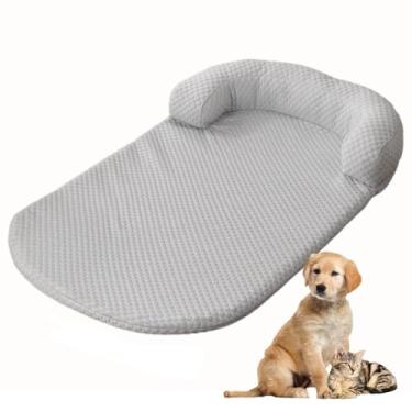 Imagem de Camas de resfriamento para cães, camas grandes para cães com reforços, almofadas de caixa para gaiolas de cães, sofá-cama de seda gelada para cães de estimação, tapete de dormir (Color : Gray, Size