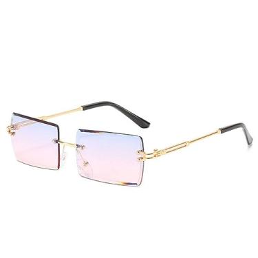 Imagem de Óculos de sol retangulares sem aro para mulheres, óculos quadrados sem moldura da moda para homens, ultraleves uv400, azul rosa, tamanho único