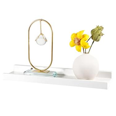 Imagem de Recogwood Prateleiras flutuantes de 40,64 cm montadas na parede, prateleiras de parede de madeira maciça para decoração e armazenamento, prateleira de borda para quadro/banheiro/sala de estar/cozinha/lavanderia, cor branca, 40,64 x 10,76 x 3,88 cm, 1 pacote