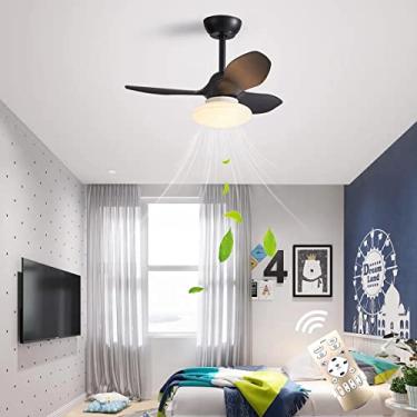 Imagem de Ventilador de teto com montagem downrod de 80 cm com luz e controle remoto, conjunto de 3 lâminas para interior/exterior, 6 velocidades, interruptor de temperatura de 3 cores