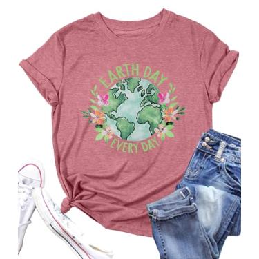 Imagem de Camisetas do Dia da Terra para Mulheres: Camiseta Dia da Terra Todos os Dias Camiseta Gráfica Engraçada Ambiental Tops Presentes do Dia da Terra, rosa, P