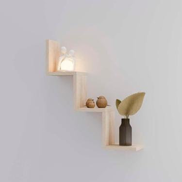 Imagem de Kit Prateleira Nicho Buzios Carvalho (madeira Clara) para Quarto Sala Livro