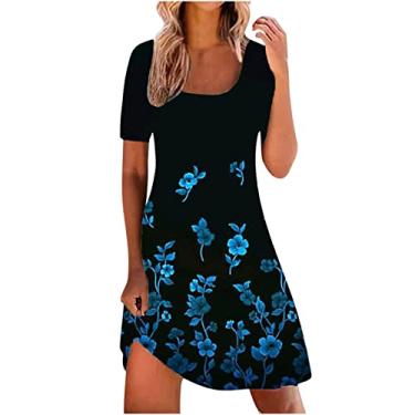 Imagem de Vestidos femininos de manga curta sem mangas para mulheres, decote em V, decote quadrado, praia, vestidos midi de malha havaiana 2024, K-93 Azul royal, P